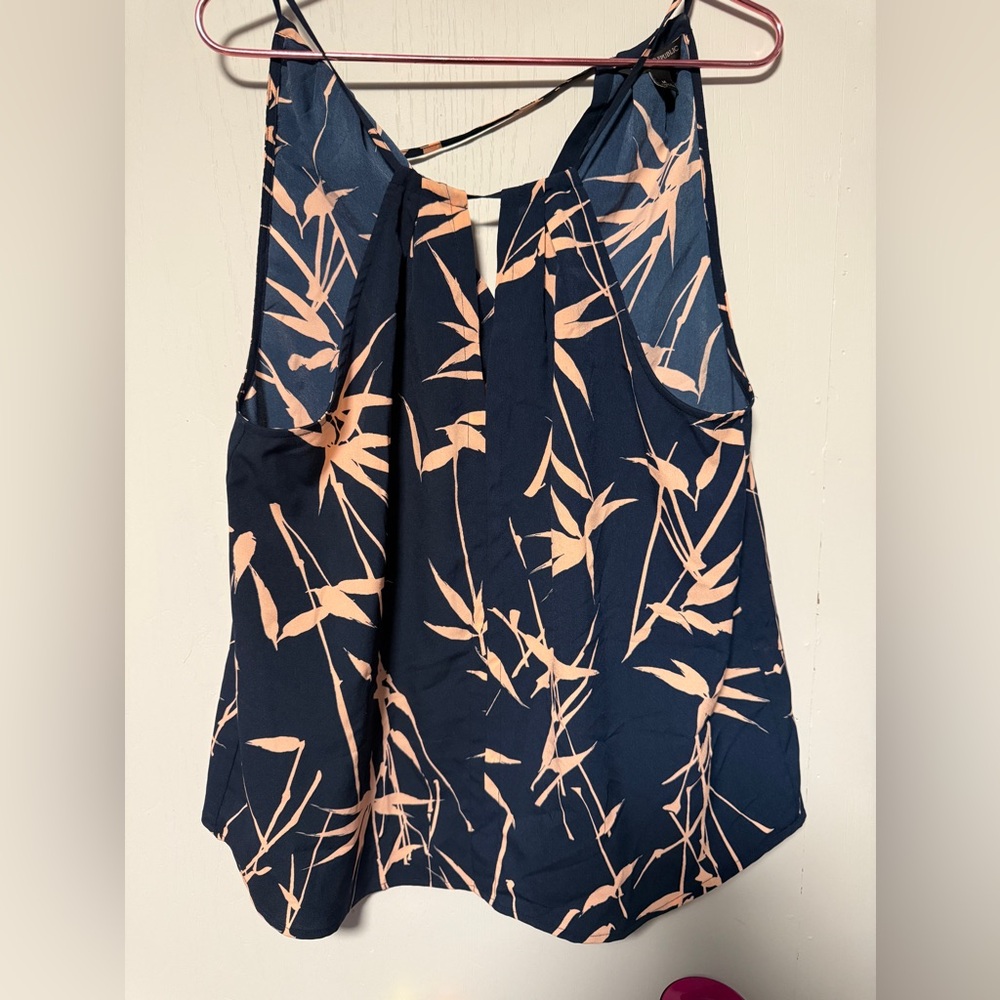 Banana Republic Navy and Peach Floral Blouse size Medium